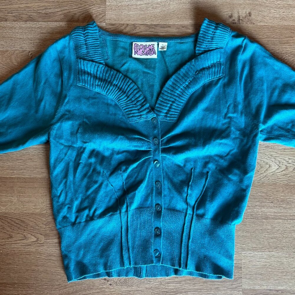 Anthropologie Rosie Neira turquoise cardigan, XL